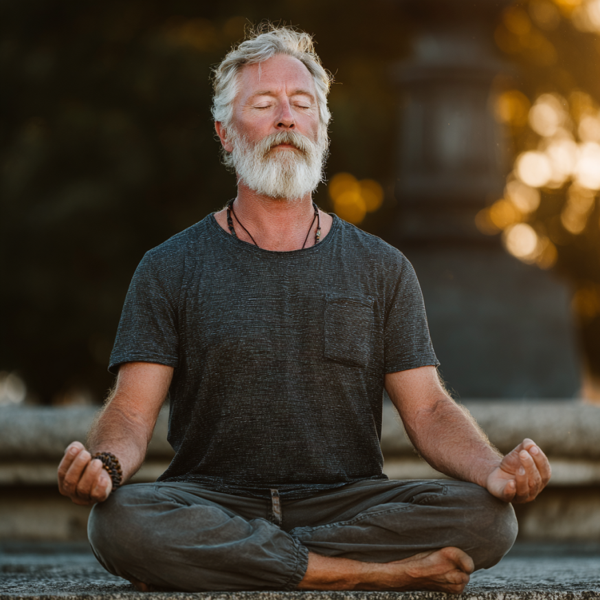 Група літніх людей виконує м'які вправи йоги